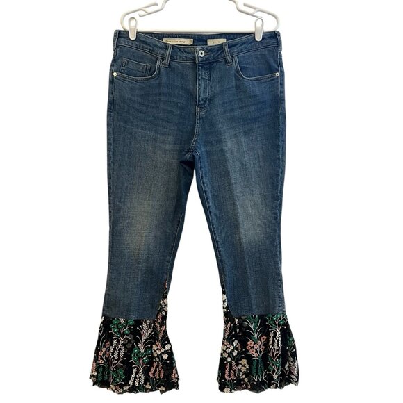 PILCRO Anthropologie Denim Jeans Size 31 FLORAL LACE FLARE Embroidery Stretch - Picture 3 of 13